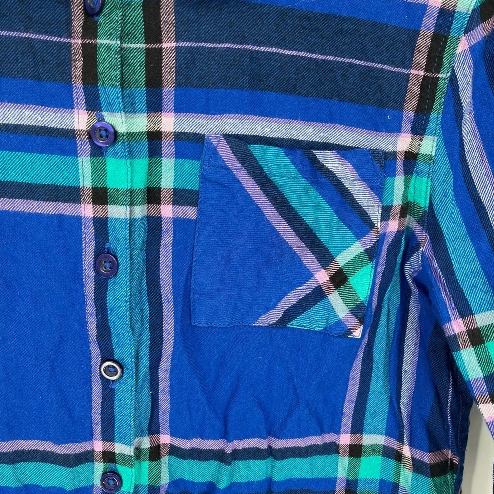 Justice Girl's Blue Plaid Long Sleeve Button Front School Shirt Top Size 14-16